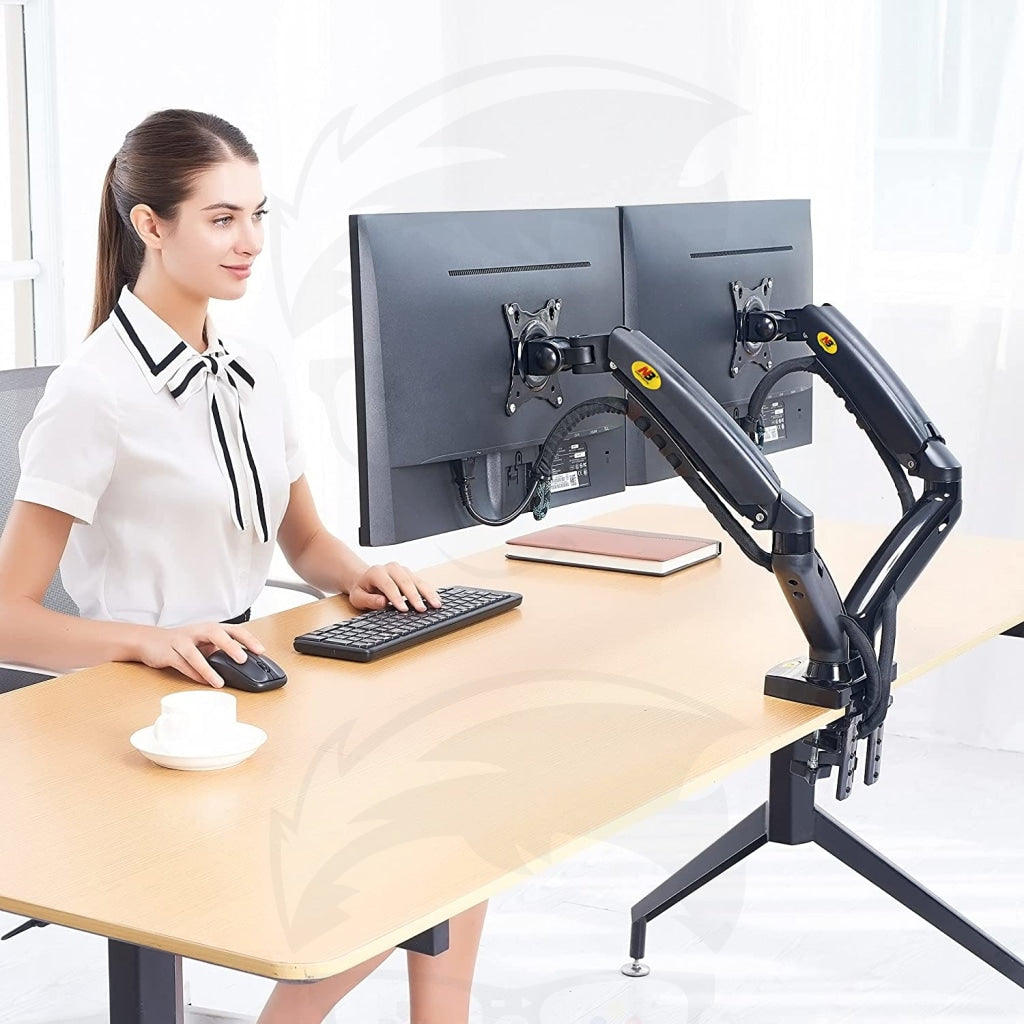 NB North Bayou F160 Dual Monitor Desk Mount Stand Full Motion Swivel Computer Monitor Arm for Two Screens NB North Bayou F160 Dual Monitor Desk Mount Stand Full Motion Swivel Computer Monitor Arm for Two Screens